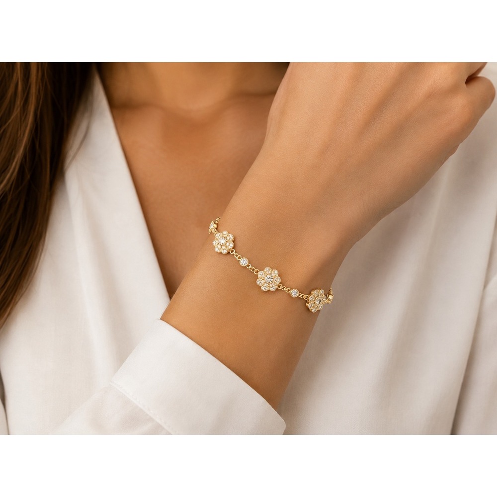NWT Diamonique x Lulu Frost Pink Champagne Flower Bracelet / MSRP $224